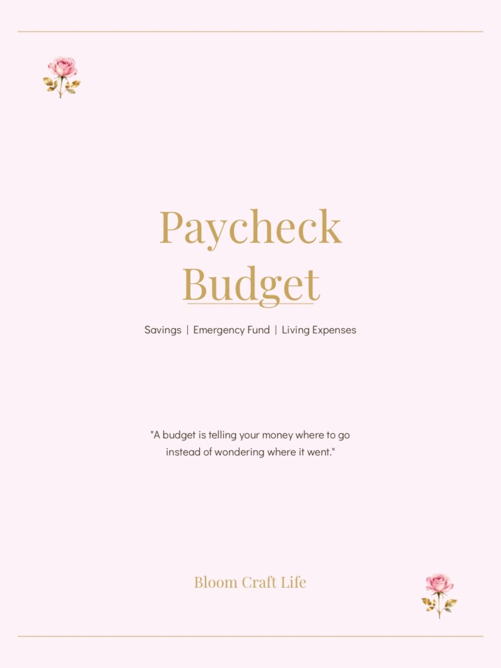 Paycheck Budget Planner - Pink & Gold Cover Digital